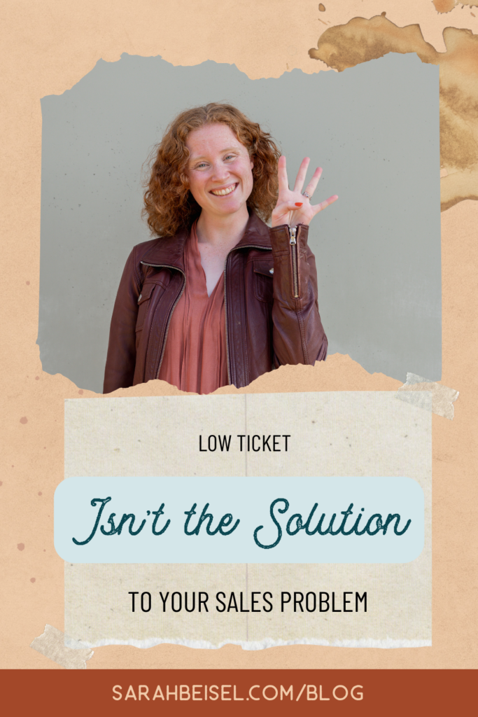 Red headed woman top half, peach background with text